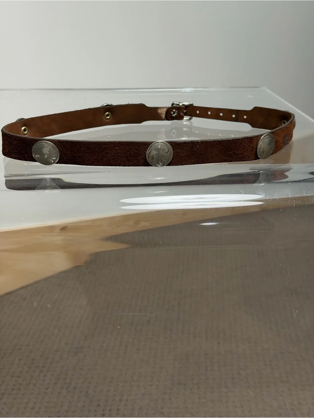 Vintage 1950’s Kids Brown Suede Belt with Silver Conchos
